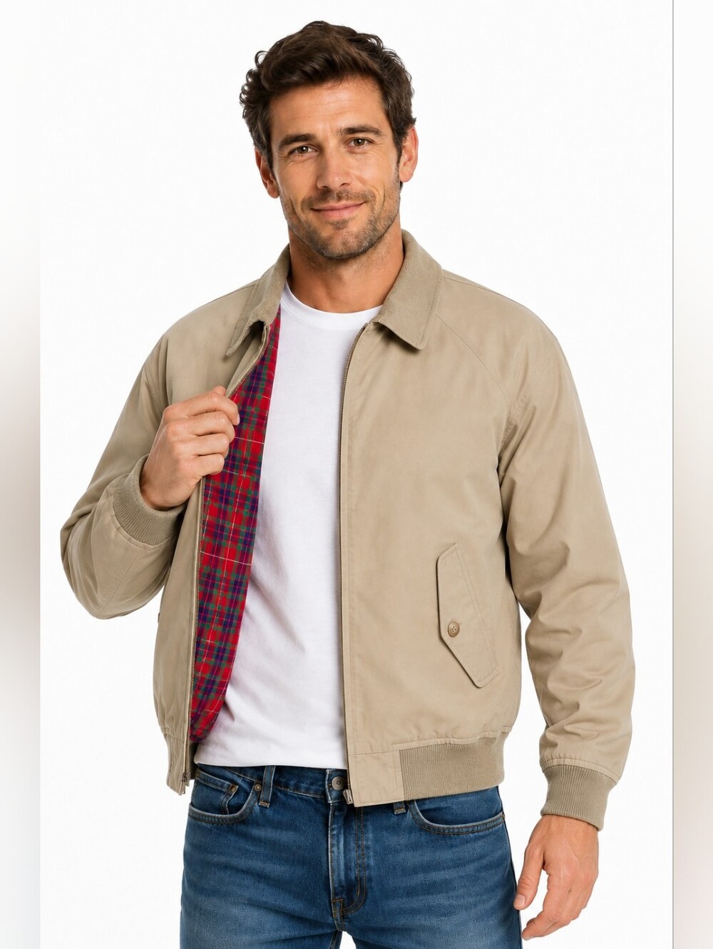 Vintage Lands’ End Harrington  Men’s Medium Tan Plaid Lined Bomber jacket